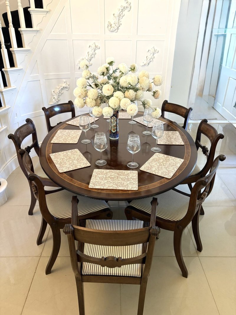 Antique Edwardian Quality Figured Mahogany 8 Seater Oval Dining Table - Image 4